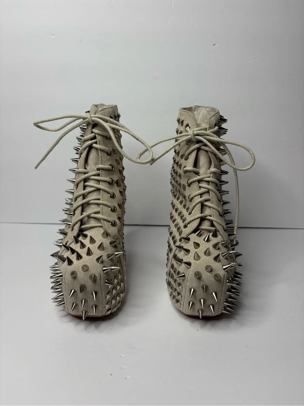 Jeffrey Campbell Spike Lita Leather Suede Boot Nude Sz 7.5